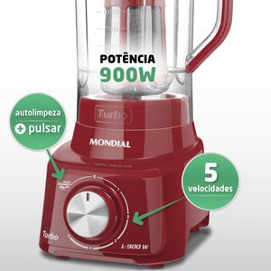 Liquidificador Turbo L-900 FR Vermelho Mondial 900W