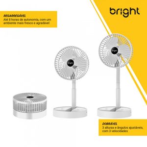 Ventilador de Mesa USB Recarregável Ajustável Bright Branco 9W