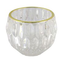 Porta Vela Redondo Facetado com Borda Dourada Magizi 7,5cm x 6cm