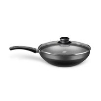 Frigideira Wok em Alumínio Antiaderente Com Tampa Mta Flora Grafite 24cm