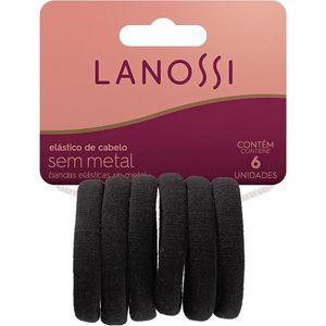 Conjunto de Elásticos para Cabelo sem Metal Lanossi Preto com 6 unidades