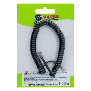 Cordão Jack Espiral Preto para Telefone Mavel 1,5m