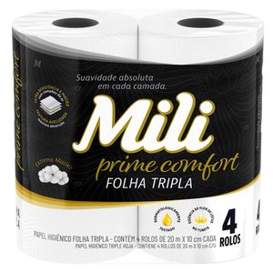 Papel Higiênico Neutro Folha Tripla Mili 20m 4 peças