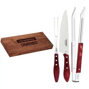 Conjunto para Churrasco em Aço Inox com Cabo de Madeira Tramontina Polywood 3 peças