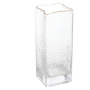 Vaso de Vidro Taj com Borda Dourada Wolff 10cm x 10cm x 25cm