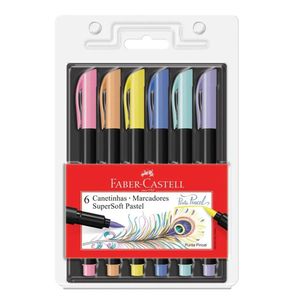 Canetinha Marcadora Supersoft Pastel Faber Castell 6 Cores