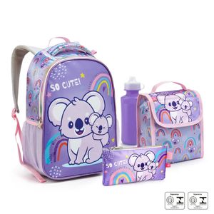 Kit Escolar Infantil Seanite Coala Lilás 5 peças