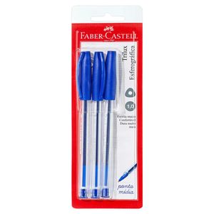 Conjunto de Caneta Esferográfica Faber Castell 1,0mm Azul com 3 unidades