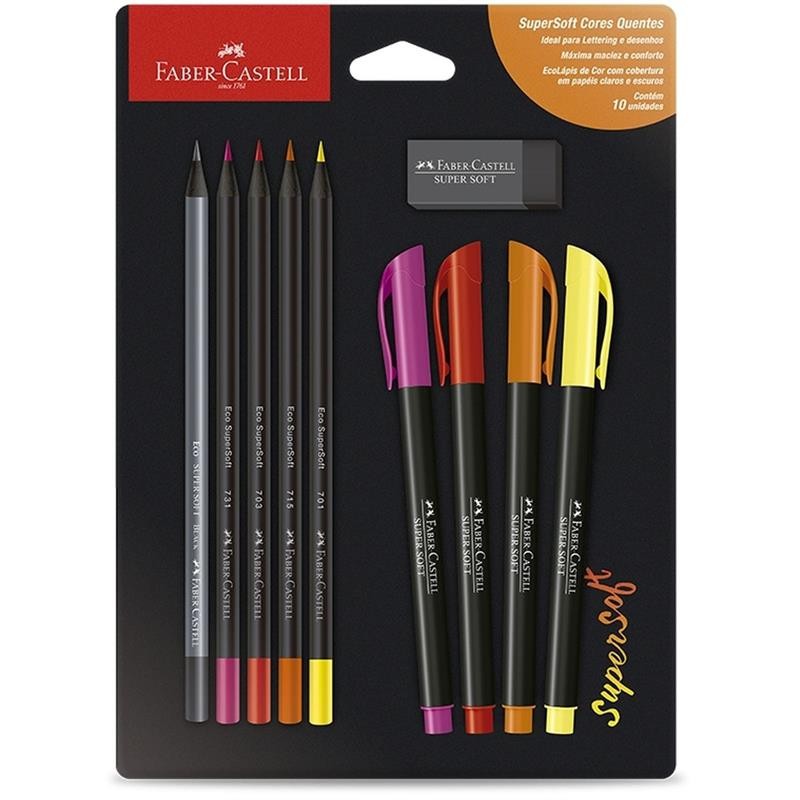 Kit-de-Canetas-e-Lapis-Supersoft-Cores-Quentes-Faber-Castell-10-pecas-141420