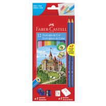 Kit Lápis de Cor com 12 cores + Borracha + Apontador + Lápis Grafite 16 peças Faber Castell