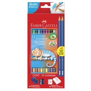 Kit Lápis de Cor com 24 cores + Borracha + Apontador + Lápis Grafite 16 peças Faber Castell