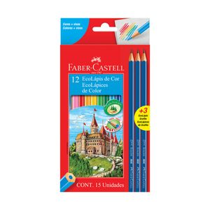 Kit Lápis de Cor com 12 cores + Lápis Grafite 15 peças Faber Castell