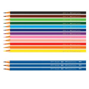 Kit Lápis de Cor com 12 cores + Lápis Grafite 15 peças Faber Castell