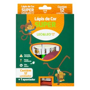 Kit Lápis de Cor Jumbo 12 cores + Apontador Leo&Leo