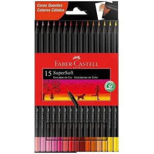 Lápis de Cor SuperSoft Faber Castell 15 cores Quentes