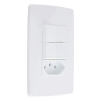 Interruptor 2 Tecla Simples + 1 Tomada 2 pinos + Terra Mec-Tronic Petra
