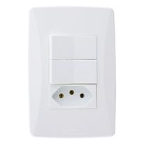 Interruptor 2 Tecla Simples + 1 Tomada 2 pinos + Terra Mec-Tronic Petra
