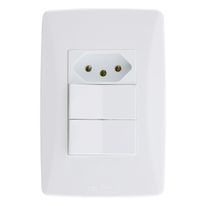 Interruptor 2 Teclas Paralelas + 1 Tomada 2 pinos + Terra Mec-Tronic Petra