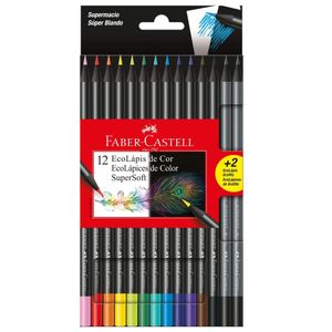 Kit Lápis de Cor Supersoft com 12 cores + Lápis Grafite 14 peças Faber Castell