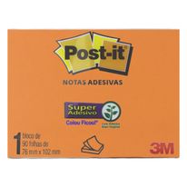 Bloco de Notas Adesivas Post it Laranja Neon 90 folhas