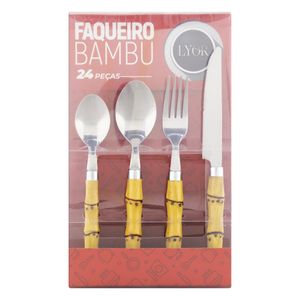 Faqueiro em Inox com Cabo de Bambu Lyor 24 peças