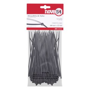 Abraçadeira de Nylon Preta Nove54 200mm x 3,6mm 100 unidades