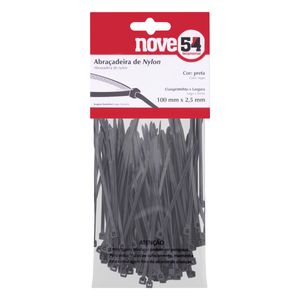 Abraçadeira de Nylon Preta Nove54 100mm x 2,5mm 100 unidades