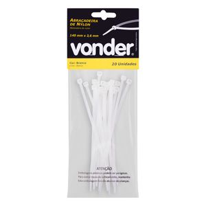 Abraçadeira de Nylon Branca Vonder 140mm x 3,6mm 20 unidades