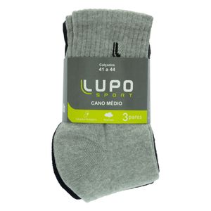 Meia Unissex Cano Médio Preta e Cinza Lupo 3 pares