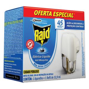 Repelente Elétrico + Refil 45 Noites Raid