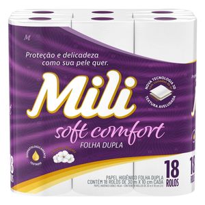 Papel Higiênico Folha Dupla Mili 30m com 18 unidades