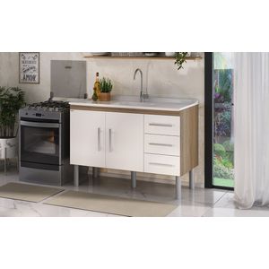 Gabinete para Cozinha com Pé Fabribam Plena Nogal com Branco 1,2m