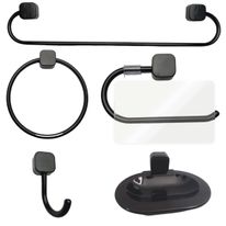 Kit Acessórios de Banheiro Quadrado Samba Japi Preto com 5 peças