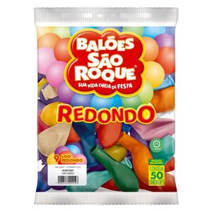 Balão Liso n.° 9 Redondo com 50 unidades Sortidas São Roque