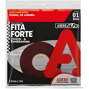 Fita Fixa Forte Frisos  Adere Cinza 12mm x 3m