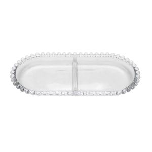 Petisqueira de Cristal com Divisória Wolff Oval Pearl 24cm