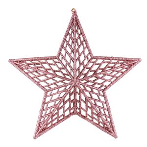 Estrela Vazada com Glitter Rosa Powner 18cm