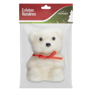 Enfeite de Urso Marrom Laço Vermelho Powner 9,5cm