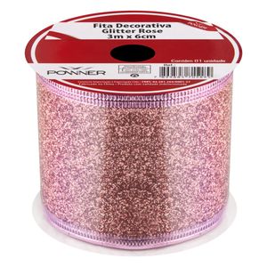 Fita Decorativa Glitter Rosa Powner 6cm x 3m