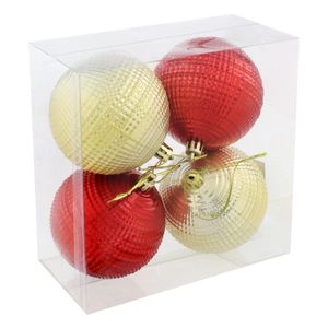 Conjunto Bola de Natal Shape Vermelha e Dourado Powner 8cm com 4 peças