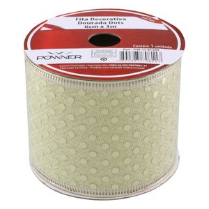 Fita Decorativa de Natal Dots Dourada Powner 6cm x 3m