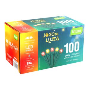 Pisca 100 Leds Double com Emenda Newpro Vermelho e Amarelo