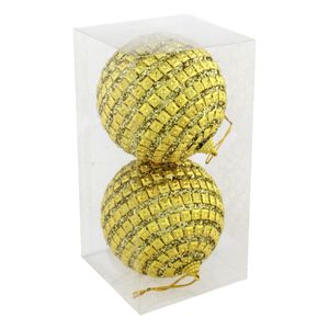 Conjunto Bola de Natal Disco Dourada Powner 10cm com 2 peças