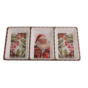 Petisqueira de Natal Tripla Magizi em Melamina 31cm x 16cm