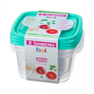 Conjunto de Pote Quadrado Sanremo 800ml 3 peças(Produto Sortido)