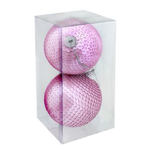 Conjunto Bola de Natal Paete Rosa Powner 8cm com 2 peças