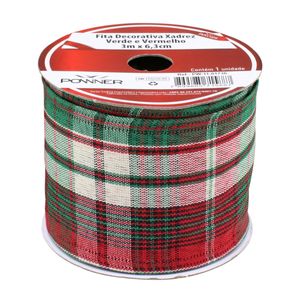 Fita de Natal Xadrez Verde e Vermelho Powner 6cm x 3m