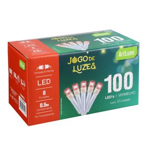 Pisca 100 Leds com Emenda Newpro Vermelho com Fio Transparente