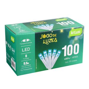 Pisca 100 Leds com Emenda Newpro Verde com Fio Transparente