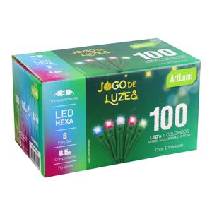 Pisca 100 Leds Hexa com Emenda Newpro Rosa e Branco